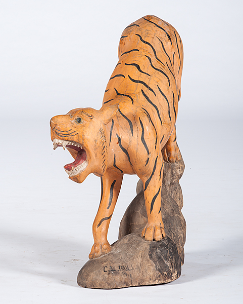 FolkArtTigerCarving,SignedC.L.BullÊ - Image 2 of 4