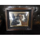 Unknown artist an early 20th century oil on canvas depicting two dogs framed and glazed 30 x 42cm
