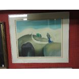 A pair of 20th century signed lithographs in the Surrealist style, 146cm x 150cm.