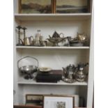 A collection of silver plate including teapots, cased spoons,