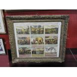 A 19th century print of Elephants in India, framed in gesso frame.