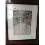 A 20th Century watercolour scene of winter trees on a riverside, signed bottom right, framed and