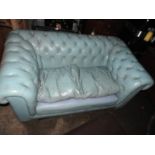 A Chesterfield two seater egg shell blue leather sofa  H68 x W160 x D98cm