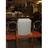 A C20th Conran style low table together with a white painted wicker basket and a Victorian bamboo