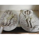 A pair of Meissen style plaques of children and cherubs - 34cm x 27cm