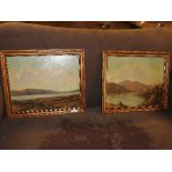Harold Bennett (British b 1880) lake scene landscapes pair oils on board signed 33x38cm