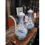 A pair of Chinese blue and white porcelain teapots of substantial proportions