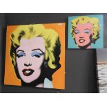 An oil on canvas of Maryln Monroe and a smaller similar. 50cm X 45cm X 45cm