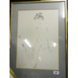 An ink drawing of a nude, signed bottom left, in a gilt frame. 44x31cm