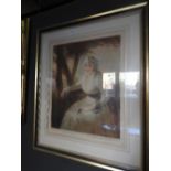 A 19th Century mezzotint of a seated woman in landscape setting indistinctly signed in pencil