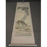 An early 20th century scroll painting of a deer, together with a similar landscape (2)