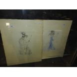 George O'Brien - A pair of ink wash drawings of figures with weapons signed and dated