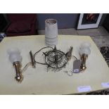 A collection of lights including 1930's basket drop ceiling lights, wall lights and other