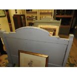 A French provincial blue painted bedstead 120 x 200 x 125cm