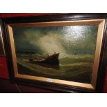 A pair of seascape oils on canvas in oak and gilt lined frames, one entitled 'Launch of the