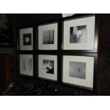 A set of six monochrome photographs by James Green in ebonised square frames. (6) 12 x 12 cm