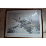 A limited edition WWII Battle of Britain lithograph 'Duel', showing a Hurricane and Me109, in