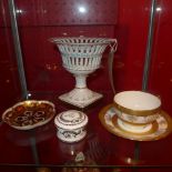 A collection of porcelain items including a Sevres style comport, a Royal Crown Derby Imari