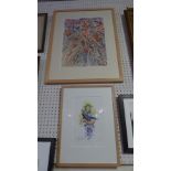 A glazed and framed watercolour study of wrens in flowering trees signed Warren 04, together with