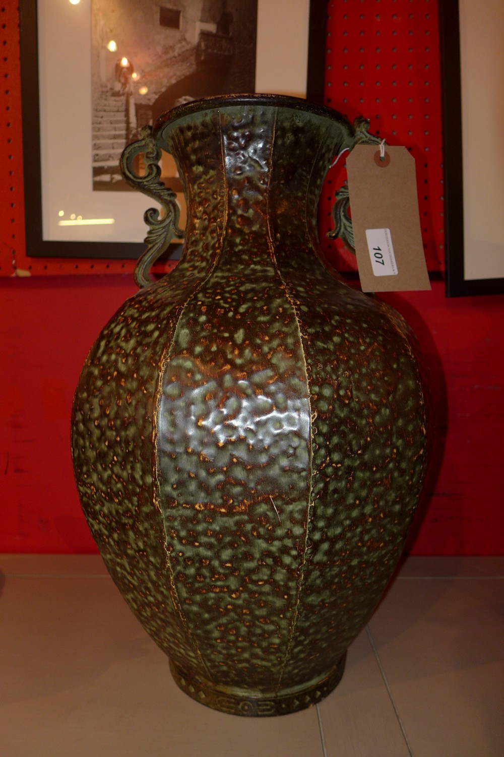 An Eastern metal urn form vase