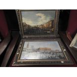 A set of three prints of Venetian scenes within gilt frames.