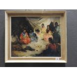 An oil on board of a Flamenco dancer in distressed frame. 65cm x 55cm.
