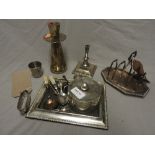 A quantity of silver plated items including a toast rack and a hallmarked silver napkin ring,