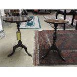 A near pair of mahogany tripod tables and a white painted stool (3)
