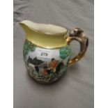 A handpainted Wedgwood porcelain jug with hunting scenes.