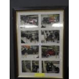 A pair of framed and glazed vintage car photographs.