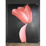 Lisa Lyon, large oil on canvas still life on an orchid signed verso unframed, 150cm x 120cm.