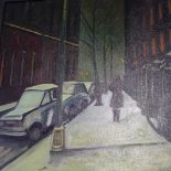 An oil on canvas New York street scene i