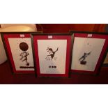 A set of three wine and gastromony themed prints and a framed wine map of Burgundy (4)
