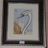 A glazed and framed Bernard Buffet lithograph of a woman with a swan from Audre Sauret editions