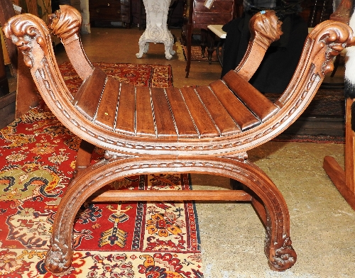 A pair of late of 19th century French carved walnut stools, - Bild 2 aus 2