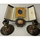 A pair of Jay Strongwater candlesticks with jeweled decoration and others similar(Qty)