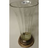 A large 20th century glass vase with heavy silver Garrard base,