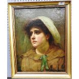 A late 19th century portrait of a girl inscribed Richard Thaceramy Bedingfeld oil on canvas in gilt