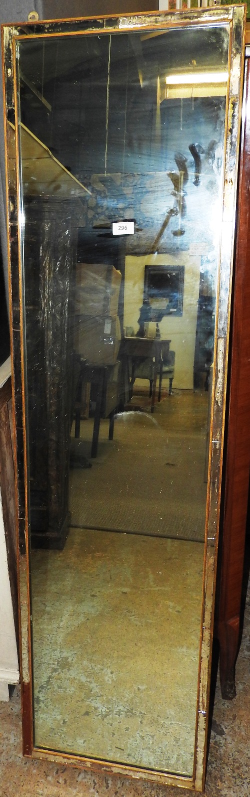 A contemporary Venetian wall mirror in a distressed marginal plated frame W 43cm x H 159cm (A/F