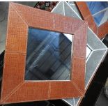 SOLD IN TIMED AUCTION
A set of seven contemporary square mirrors the plate within grey and red