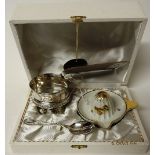 A collection of French silver Christening sets one with a lemon squeezer (Qty)