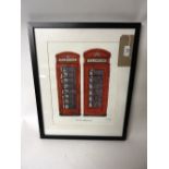 A framed and glazed modern colour print entitled "Callboxes" signed Goodman,