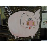 A pictorial study of a Pink pig signed Ian Heath 78cm x 48cm