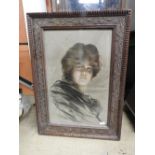 A pastel and chalk drawing of a lady,