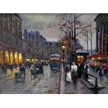Robert De Chatelenne (20th Century, American) oil on canvas of a Parisian street scene,