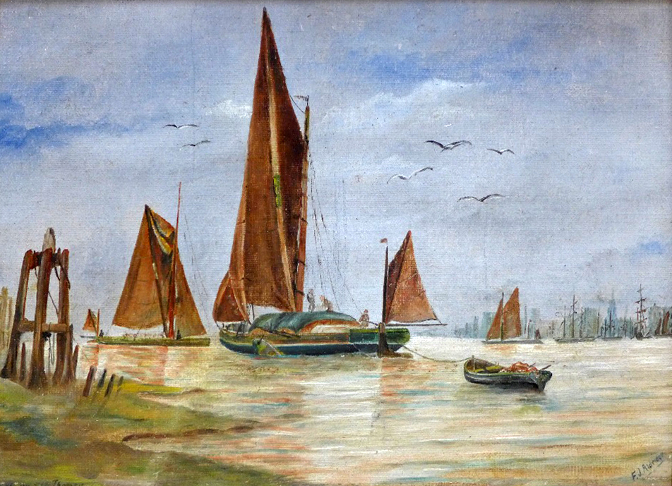 Frederick James Aldridge (British, 1850-1933) Two similar marine scene oil on boards, - Image 2 of 7