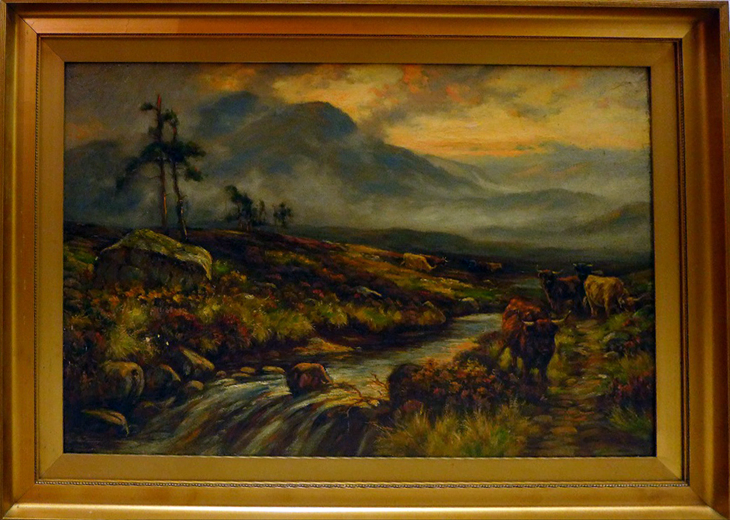After Gilbert Foster, an extensive landscape with bison and babbling brook to the foreground, - Image 3 of 3