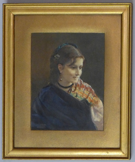 A 19th Century Scottish School watercolour depicting an adorned portrait of a lady,