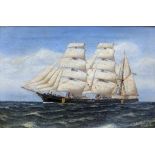 An Edwardian oil on canvas depicting a Swedish marine at sea, 'Fidelio Sverige' 1918,