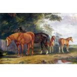 A fine 19th Century watercolour depicting horses grazing on a Summer's day, unsigned,